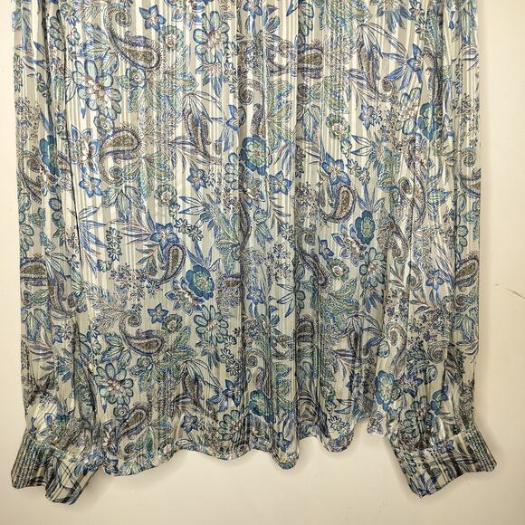 Ophelia Roe Top Floral Paisley Metallic Boho Balloon Sleeve - Picture 3 of 11